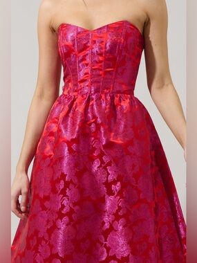 New $109 SugarLips Strapless Corset style boning bustier brocade Floral Dress